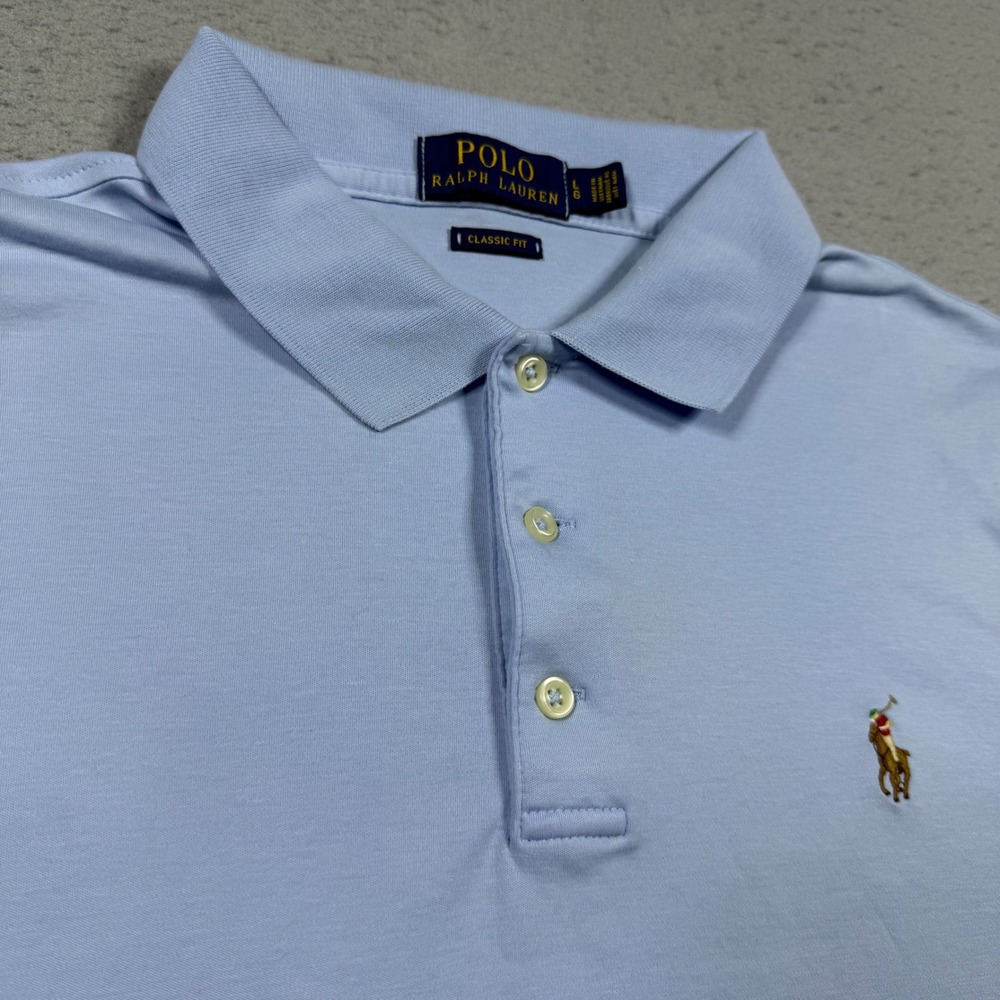 Polo Ralph Lauren Mens Light Blue Classic Fit Short Sleeve Cotton Polo Shirt L